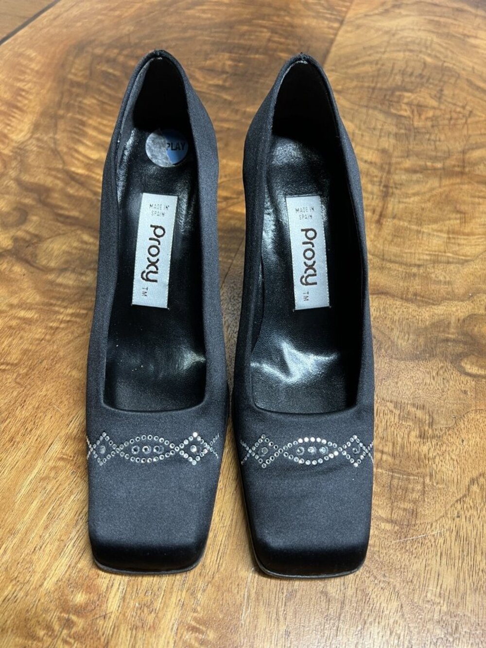 Vtg 90s Proxy Women’s 6 Black Square Toe Made In Spain Pumps Shoes Block Heels
